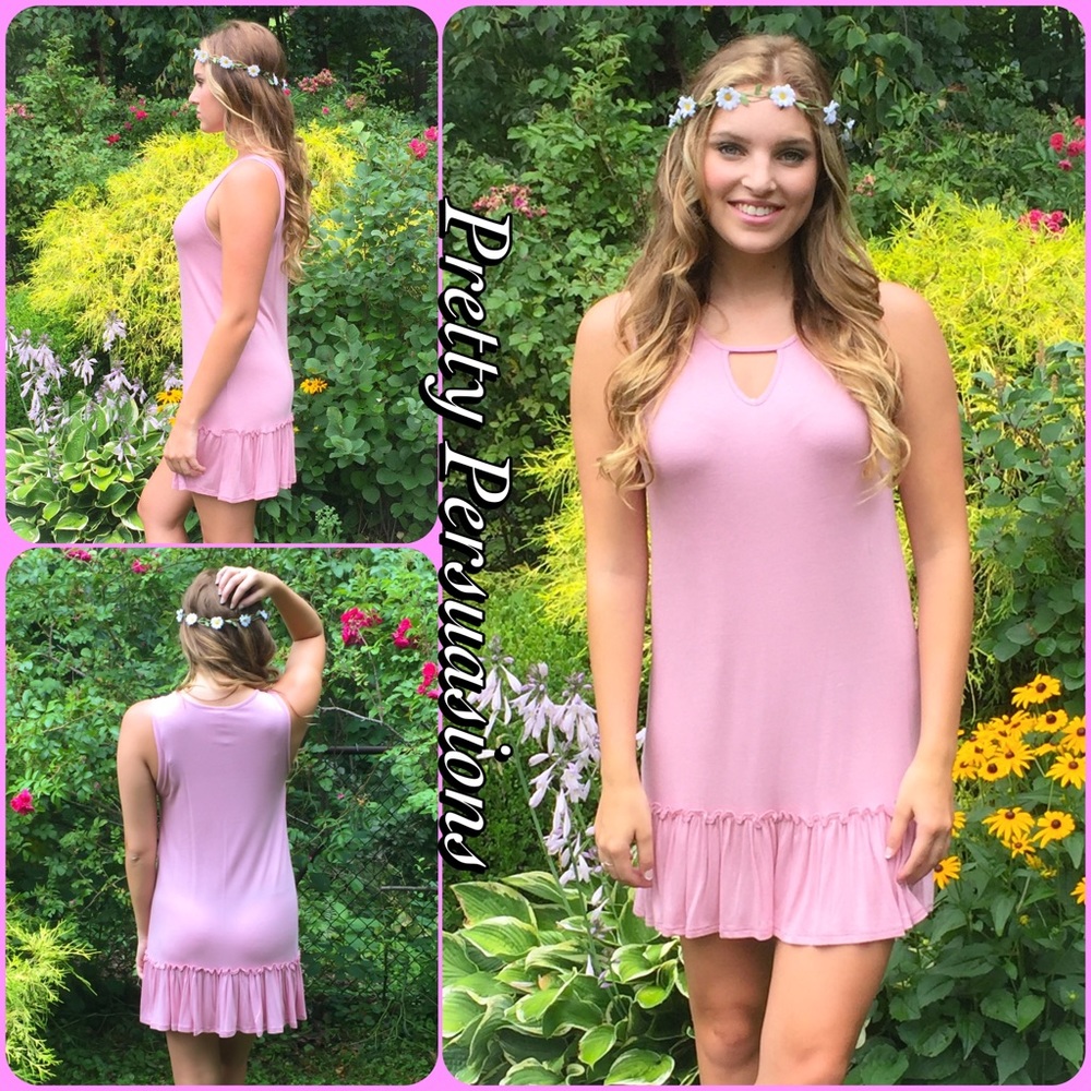 CLEARANCE‼️Light Pink Ruffle Hem Tank Dress Tunic